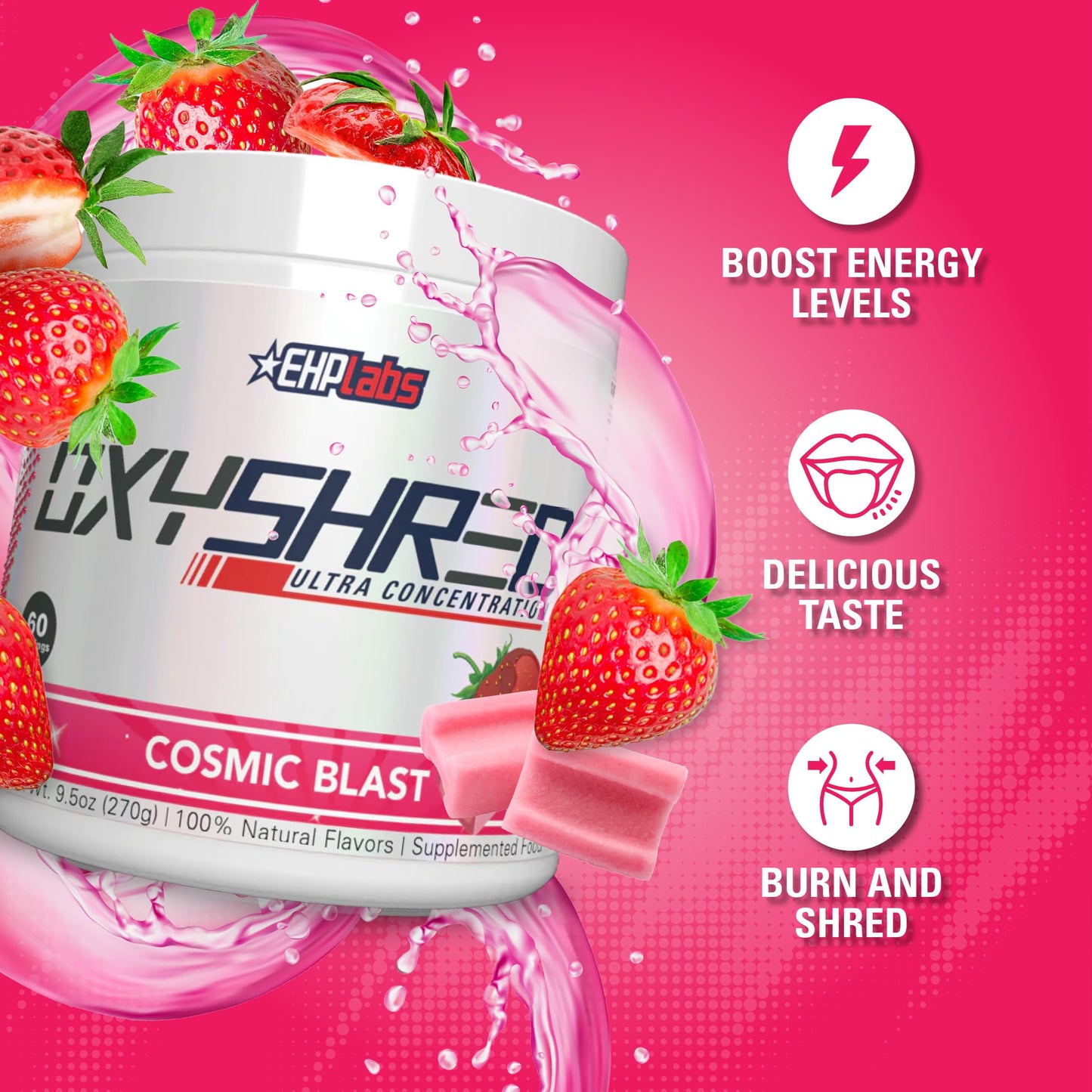 EHPlabs OxyShred Ultra Concentration Shredding Supplement - Clinically Proven, Pre Workout, Promotes Shredding, Natural Energy Boost - Peach Candy Rings, 60 Servings