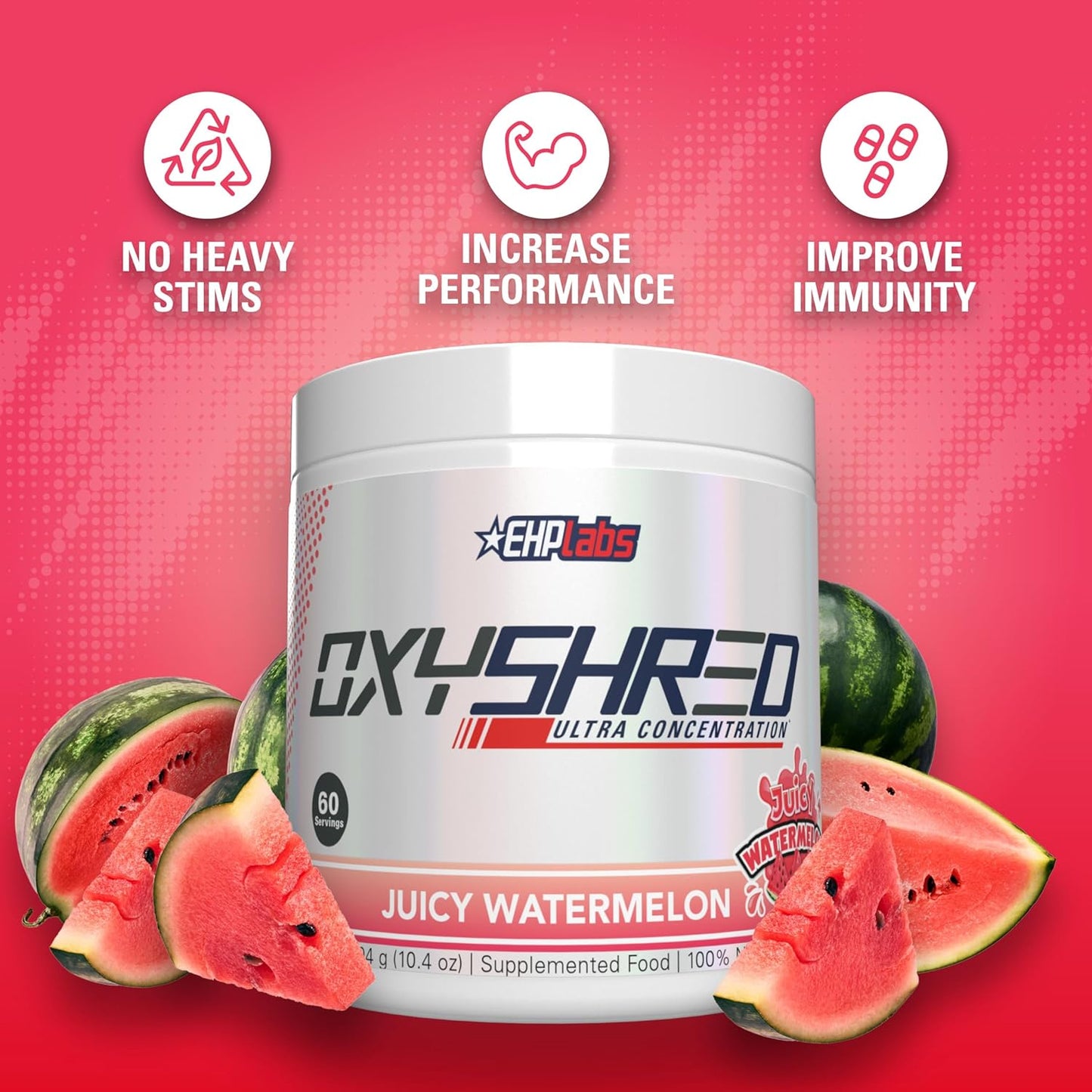 EHPlabs OxyShred Ultra Concentration Shredding Supplement - Clinically Proven, Pre Workout, Promotes Shredding, Natural Energy Boost - Peach Candy Rings, 60 Servings