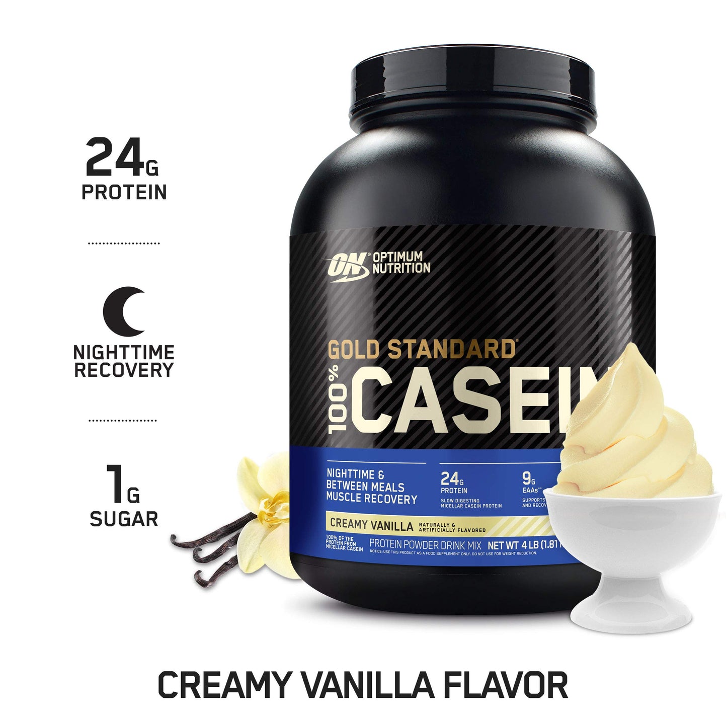 OPTIMUM NUTRITION Gold Standard 100% Casein Protein Powder, Chocolate Supreme Flavour, 1.82kg