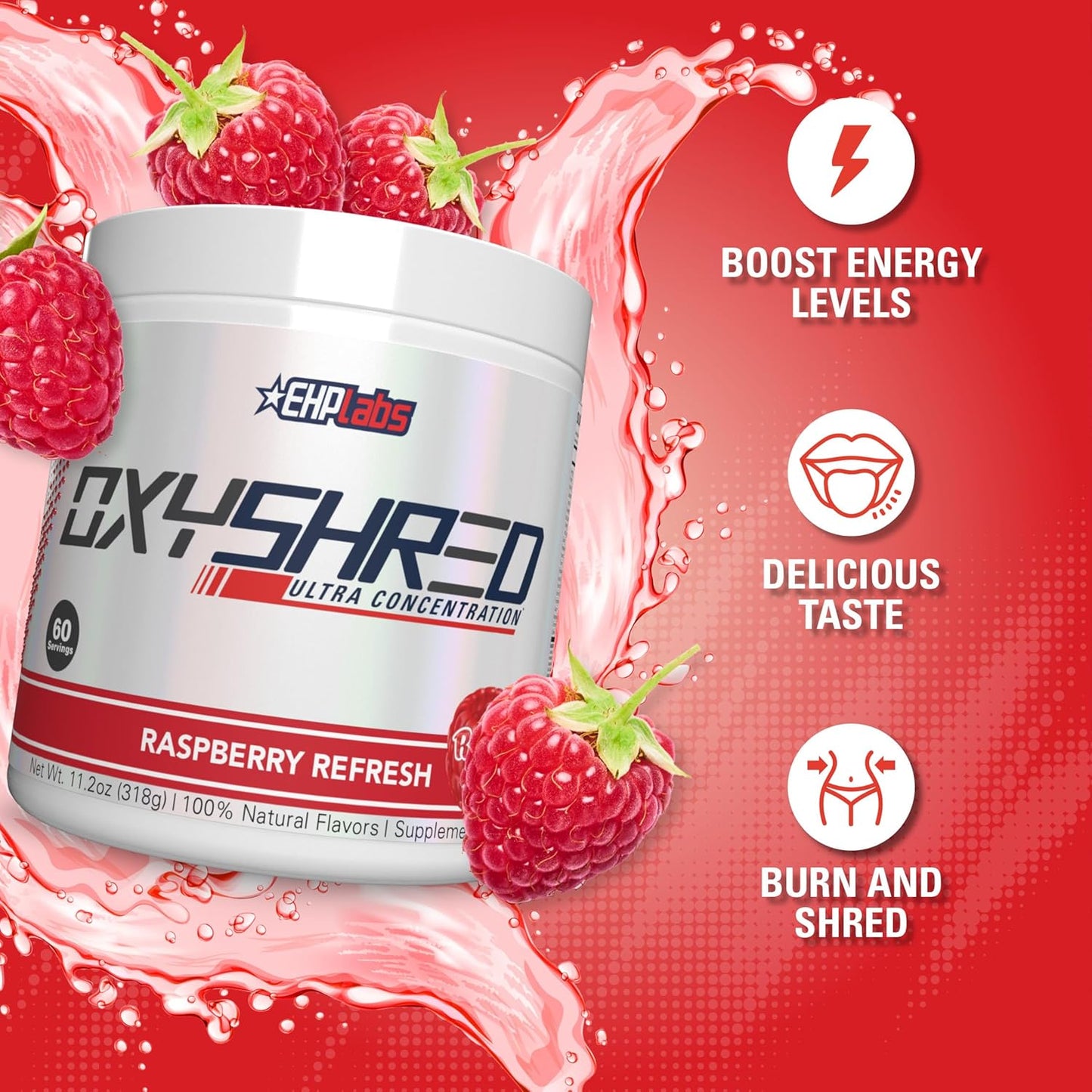 EHPlabs OxyShred Ultra Concentration Shredding Supplement - Clinically Proven, Pre Workout, Promotes Shredding, Natural Energy Boost - Peach Candy Rings, 60 Servings