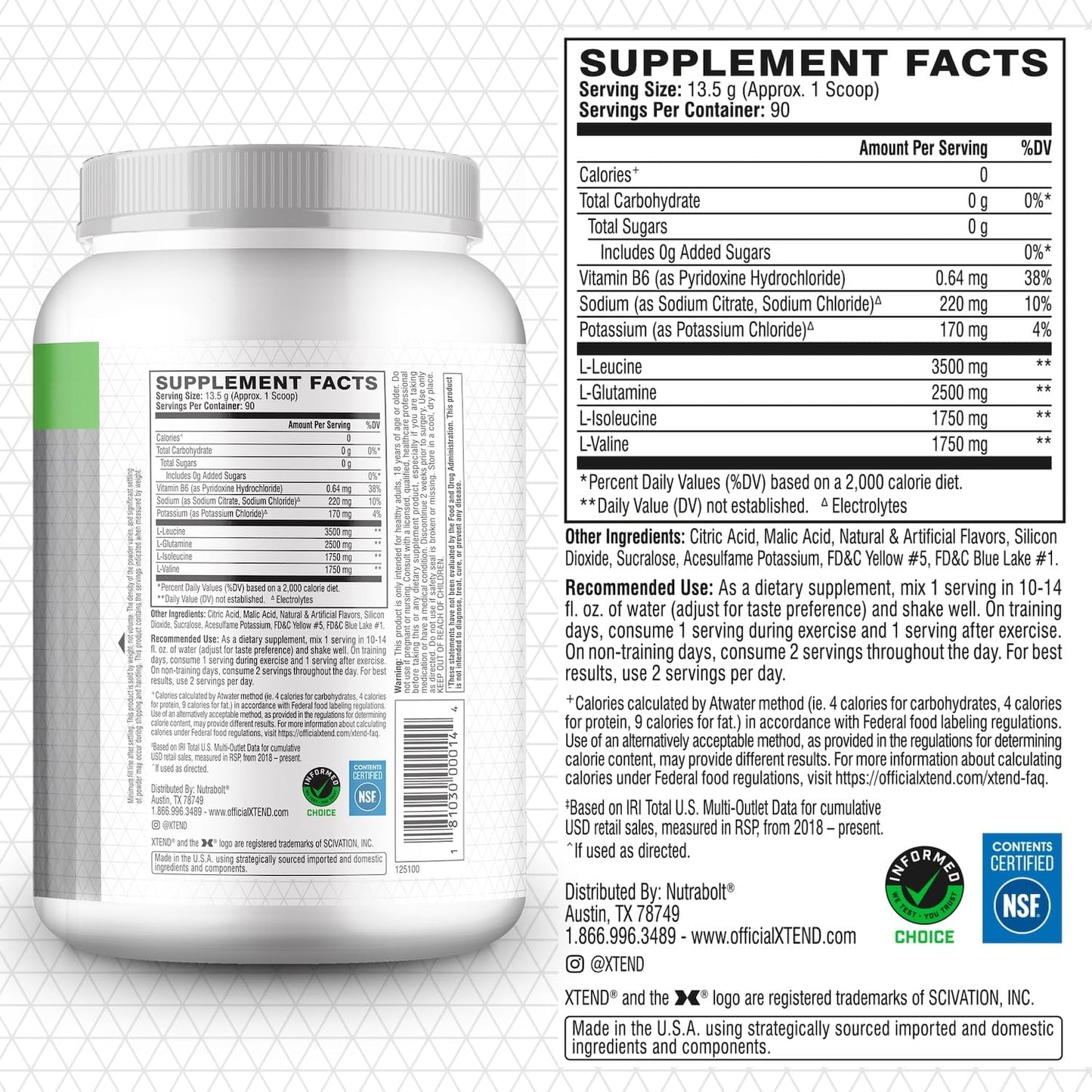 Scivation Xtend BCAA Powder, Strawberry Kiwi, 90 Servings