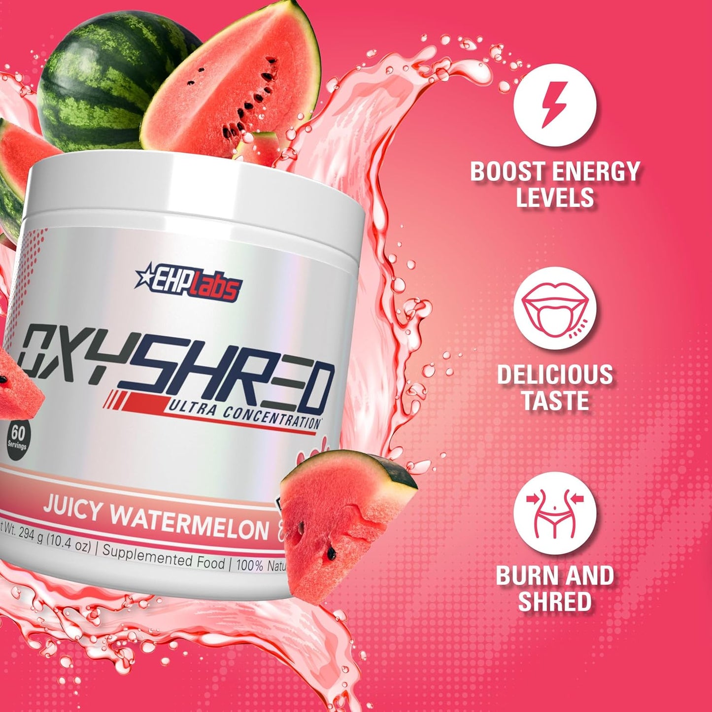 EHPlabs OxyShred Ultra Concentration Shredding Supplement - Clinically Proven, Pre Workout, Promotes Shredding, Natural Energy Boost - Peach Candy Rings, 60 Servings