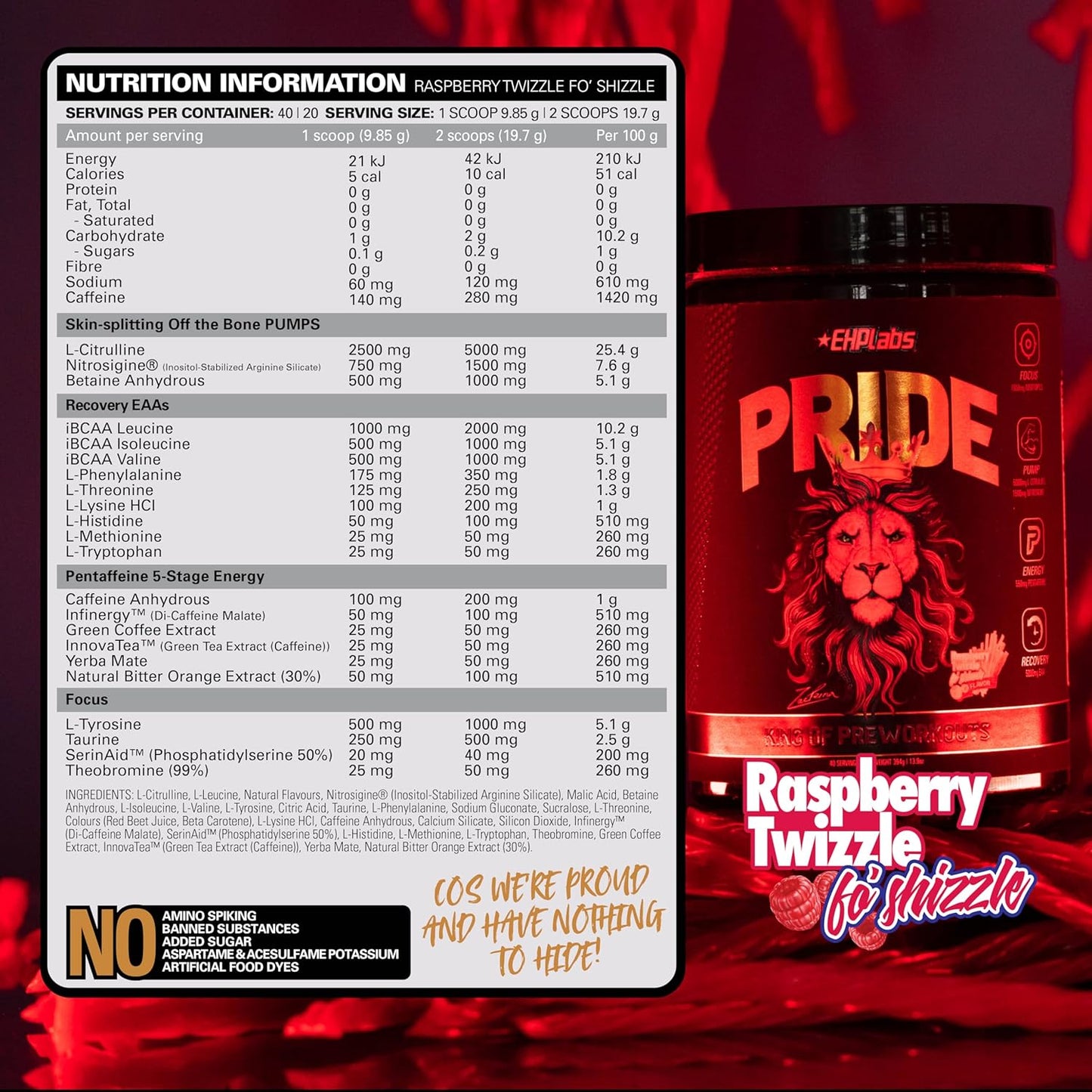 EHPlabs PRIDE Pre Workout Supplement Powder - Full Strength Pre-Workout Energy Supplement, Sharp Focus, Epic Pumps & Faster Recovery - Sour Green Apple (40 Servings)