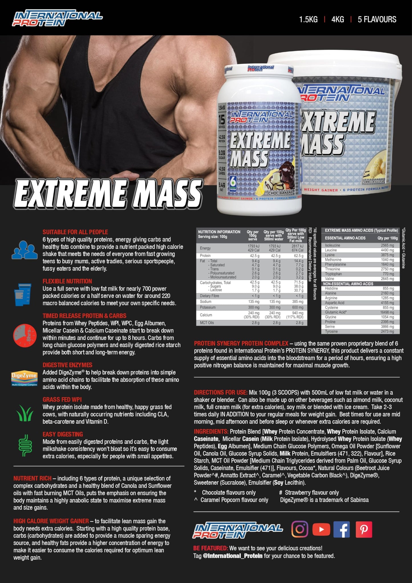 International Protein Extreme Mass Choc Banana Flavour Weight Gainer Protein Powder 4 kg