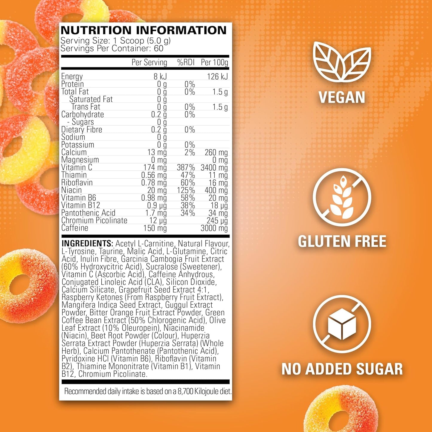 EHPlabs OxyShred Ultra Concentration Shredding Supplement - Clinically Proven, Pre Workout, Promotes Shredding, Natural Energy Boost - Peach Candy Rings, 60 Servings