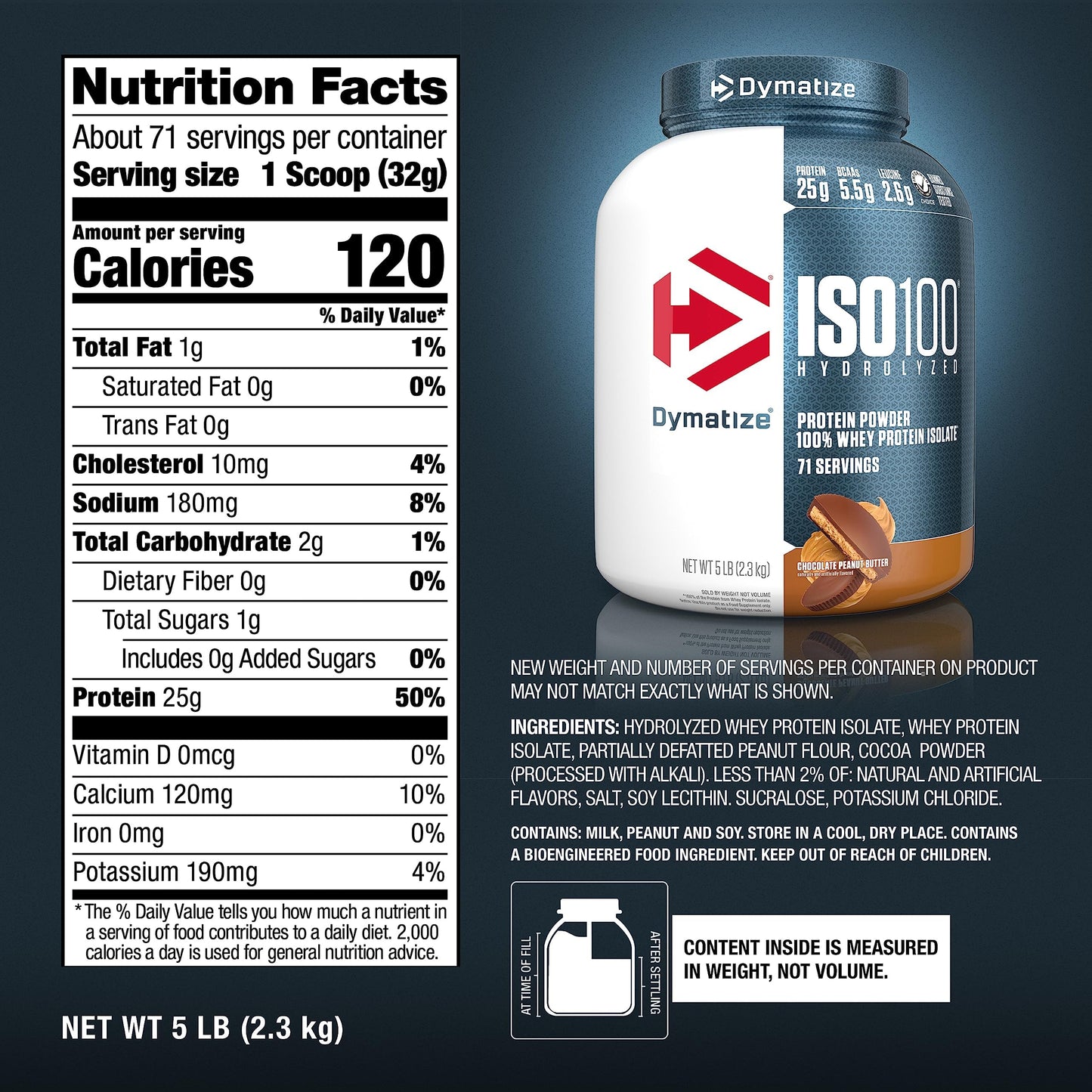 Dymatize ISO100 - 100% Hydrolyzed Whey Protein Isolate - Chocolate Peanut Butter, 5lbs/2.3kg
