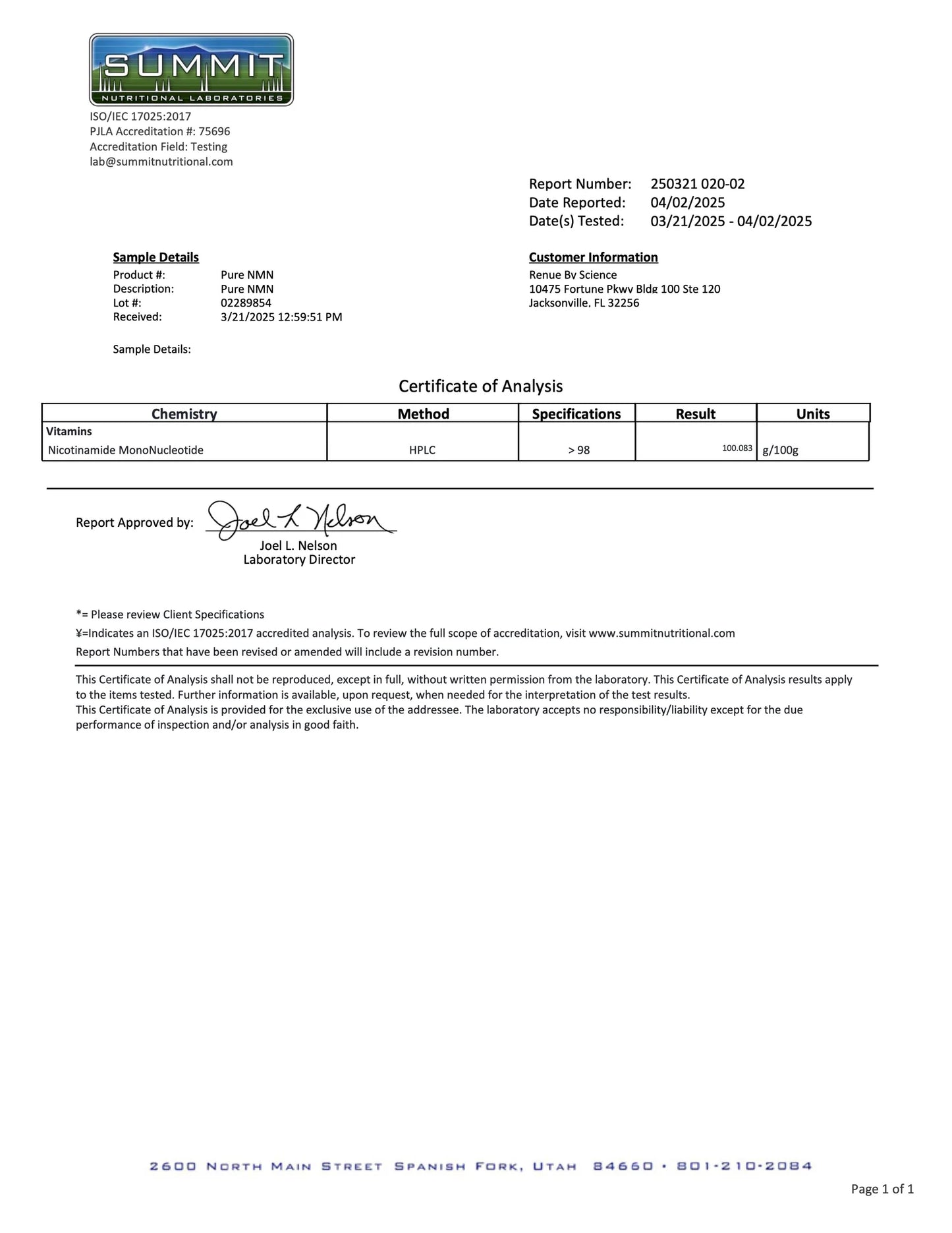 NMN (Nicotinamide Mononucleotide) Pure Powder By Renue By Science