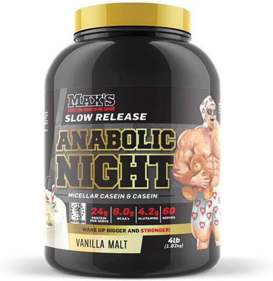 Max's Anabolic Night Slow Release Protein Powder, Vanilla Malt, 1.82kg