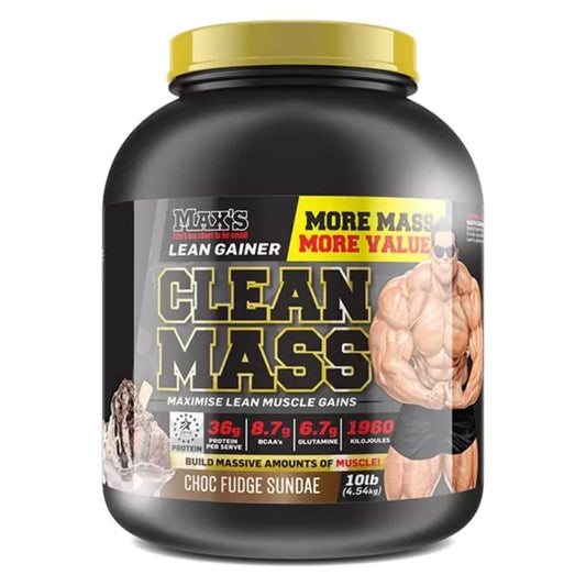 Max's Clean Mass Lean Muscle Gainer Protein Powder, Chocolate Fudge Sunday, 2.72kg