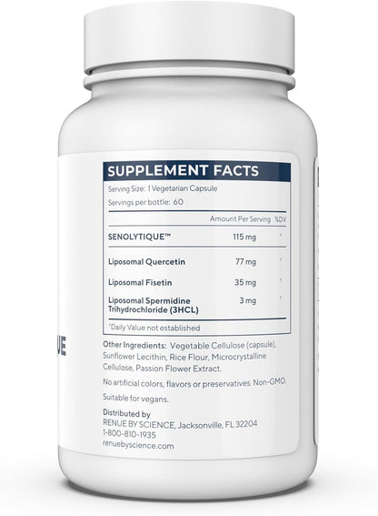 RENUE By Science Senolytique (Senolytic) Liposomal Supplement (Quercetin, Fisetin, Spermidine) - Bioavailable Formula for Increased Absorption - 60 Capsules