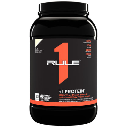 Rule1 R1 100% Whey Protein Isolate and Hydrolysate Protein Powder 1.98 lb, Vanilla Butter Cake (30 Servings)