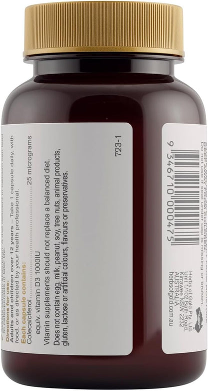 Herbs of Gold Vitamin D3 1000 120 Capsules, 120 count