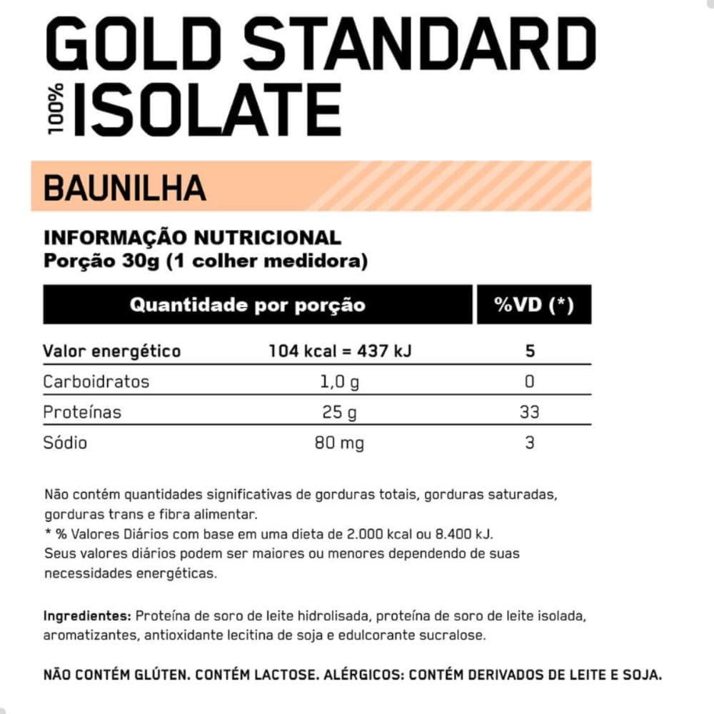 OPTIMUM NUTRITION Gold Standard 100% Isolate Protein Powder, Vanilla Flavour, 2.28kg