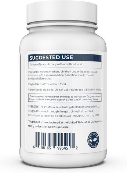 RENUE By Science Energizer AM (Liposomal) Supplement (Hesperidin, Trans-Resveratrol, Green Tea Extract) - Bioavailable Formula for Increased Absorption - 60 Capsules