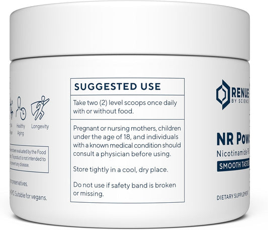 Renue By Science Nicotinamide Riboside Powder, 1000mg NAD Precursor, High Potency NR Sublingual Citrus Burst Flavor for Cellular Health, Rejuvenation, Neuroprotection, and Longevity, 60 Servings