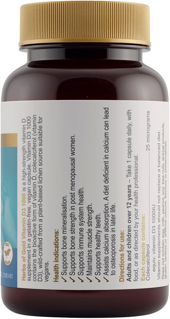Herbs of Gold Vitamin D3 1000 120 Capsules, 120 count
