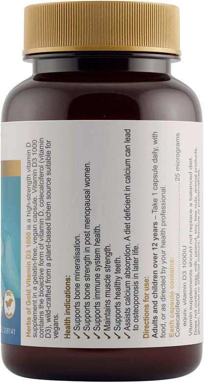 Herbs of Gold Vitamin D3 1000 120 Capsules, 120 count