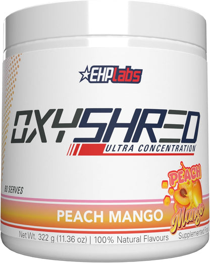 EHPlabs OxyShred Ultra Concentration Shredding Supplement - Clinically Proven, Pre Workout, Promotes Shredding, Natural Energy Boost - Peach Candy Rings, 60 Servings