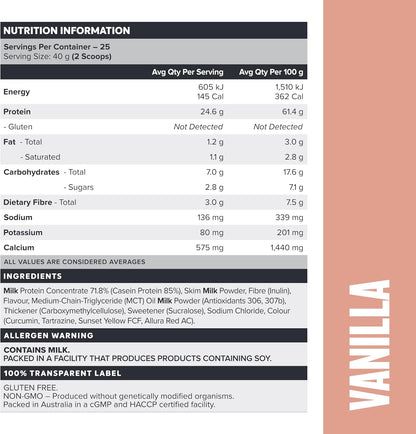 Muscle Nation Vanilla Custard Casein Protein Powder 1 kg (25 Serves)