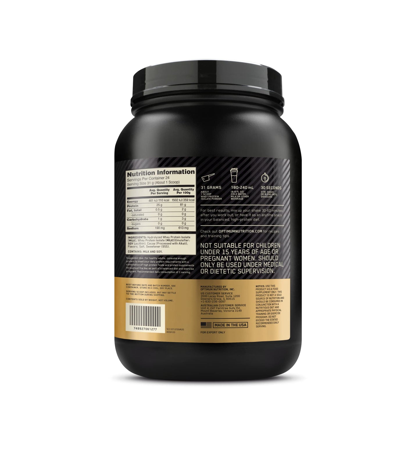 OPTIMUM NUTRITION Gold Standard 100% Isolate Protein Powder, Vanilla Flavour, 2.28kg