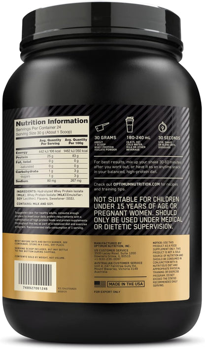 OPTIMUM NUTRITION Gold Standard 100% Isolate Protein Powder, Vanilla Flavour, 2.28kg