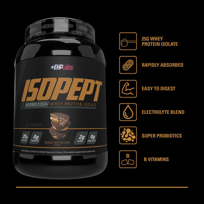 EHP Labs ISOPEPT Hydrolyzed Whey Protein Powder - 100% Whey Protein Isolate & Hydrolysate, 25g of Protein, Non-GMO, Gluten Free, Fast Absorbing, Easy Digesting, 25 Serves (Vanilla Ice-Cream)