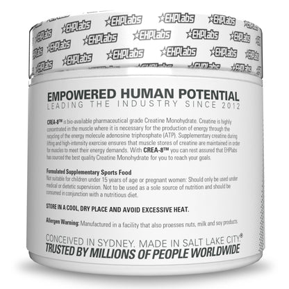 EHPlabs CREA-8 Creatine Monohydrate Powder - Creatine Powder for Building Lean Muscle Mass, Improves Strength & Power, Supports Brain Health - 100 Servings (500g)