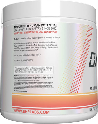 EHPlabs OxyShred Ultra Concentration Shredding Supplement - Clinically Proven, Pre Workout, Promotes Shredding, Natural Energy Boost - Peach Candy Rings, 60 Servings