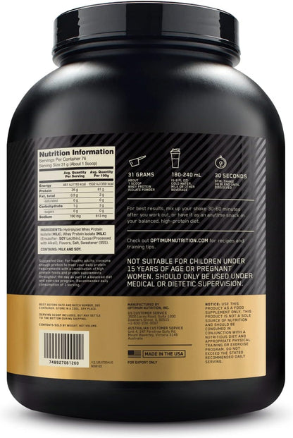 OPTIMUM NUTRITION Gold Standard 100% Isolate Protein Powder, Vanilla Flavour, 2.28kg