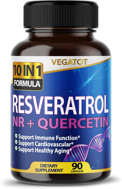 Vegatot NMN 3 in 1 High Strength Resveratrol 11500mg with NMN Quercetin Healthy Aging Immune Brain Boost Joint Support (90 Count (Pack of 1))