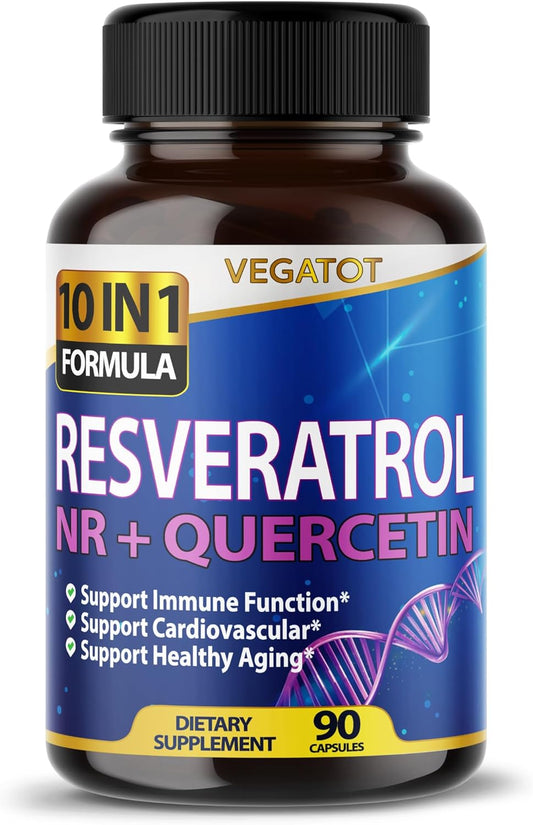 Vegatot NMN 3 in 1 High Strength Resveratrol 11500mg with NMN Quercetin Healthy Aging Immune Brain Boost Joint Support (90 Count (Pack of 1))