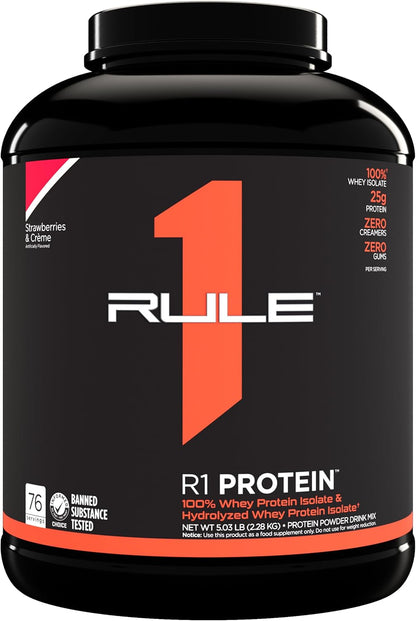 Rule1 R1 100% Whey Protein Isolate and Hydrolysate Protein Powder 1.98 lb, Vanilla Butter Cake (30 Servings)