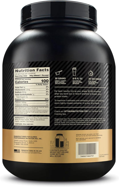 OPTIMUM NUTRITION Gold Standard 100% Isolate Protein Powder, Vanilla Flavour, 2.28kg