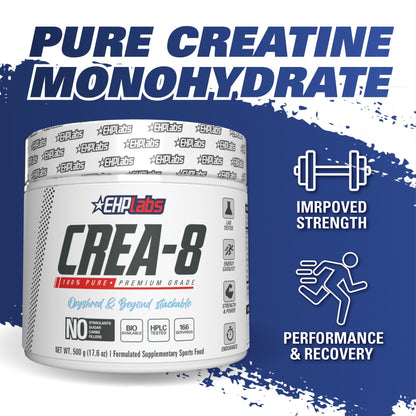 EHPlabs CREA-8 Creatine Monohydrate Powder - Creatine Powder for Building Lean Muscle Mass, Improves Strength & Power, Supports Brain Health - 100 Servings (500g)