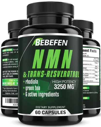 Bebefen NMN Supplement - 3250Mg with Trans-Resveratrol, Black Pepper. Nicotinamide Mononucleotide Capsules