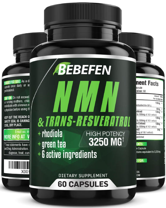 Bebefen NMN Supplement - 3250Mg with Trans-Resveratrol, Black Pepper. Nicotinamide Mononucleotide Capsules