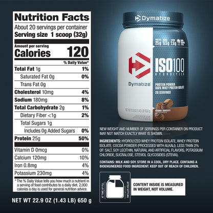 Dymatize ISO100 - 100% Hydrolyzed Whey Protein Isolate - Chocolate Peanut Butter, 5lbs/2.3kg