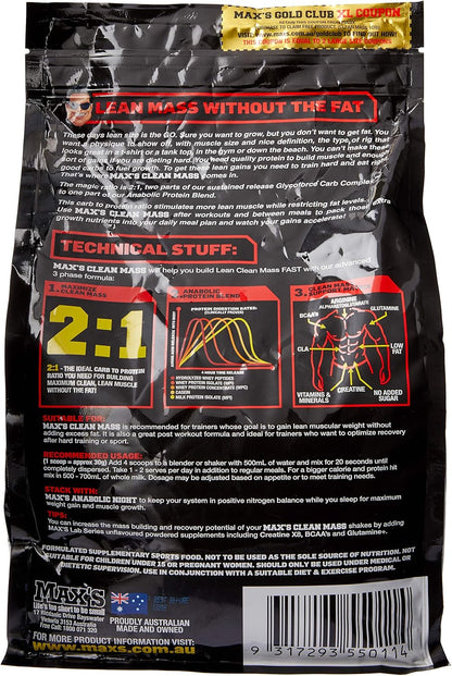 Max's Clean Mass Lean Muscle Gainer Protein Powder, Chocolate Fudge Sunday, 2.72kg
