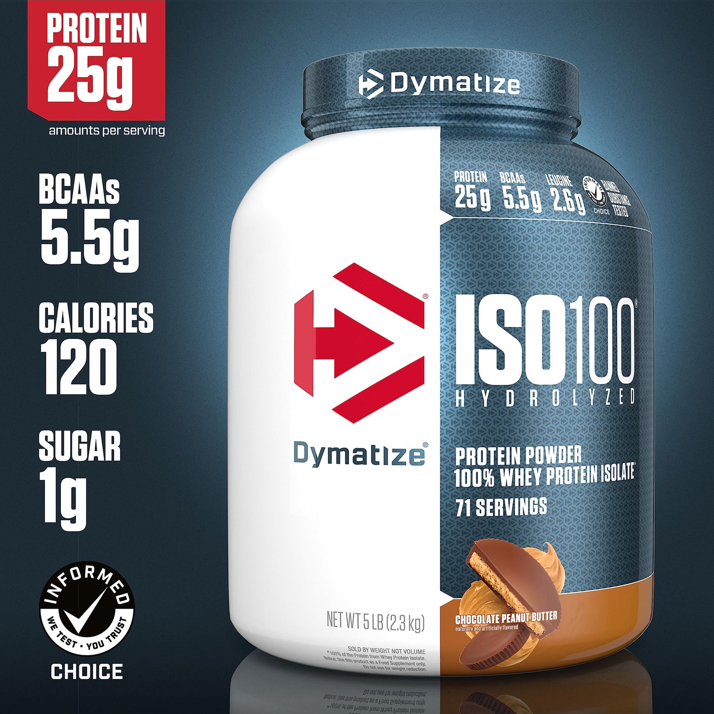 Dymatize ISO100 - 100% Hydrolyzed Whey Protein Isolate - Chocolate Peanut Butter, 5lbs/2.3kg