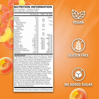 EHPlabs OxyShred Ultra Concentration Shredding Supplement - Clinically Proven, Pre Workout, Promotes Shredding, Natural Energy Boost - Peach Candy Rings, 60 Servings