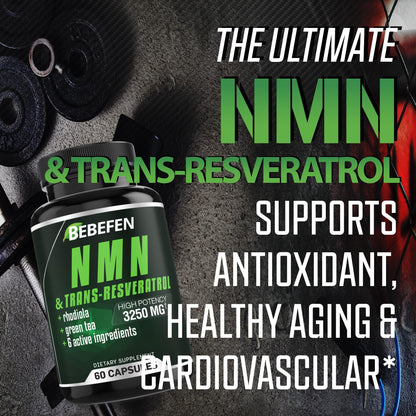 Bebefen NMN Supplement - 3250Mg with Trans-Resveratrol, Black Pepper. Nicotinamide Mononucleotide Capsules