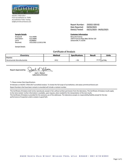 NMN (Nicotinamide Mononucleotide) Pure Powder By Renue By Science