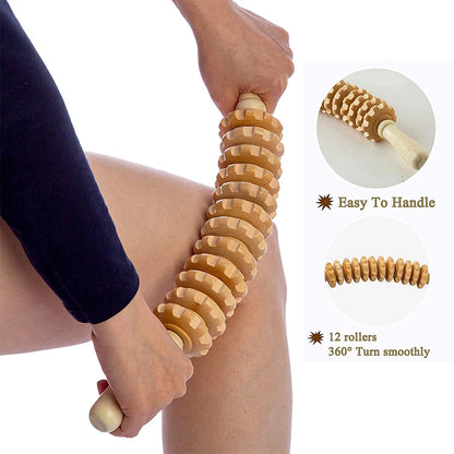 Wooden Massage Roller For Lymphatic Drainage, Cellulite & Postpartum Recovery