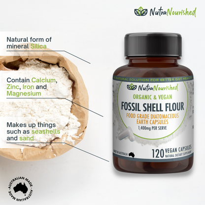 Fossil Shell Flour Capsules (vegan)- Food Grade Diatomaceous Earth 120 caps